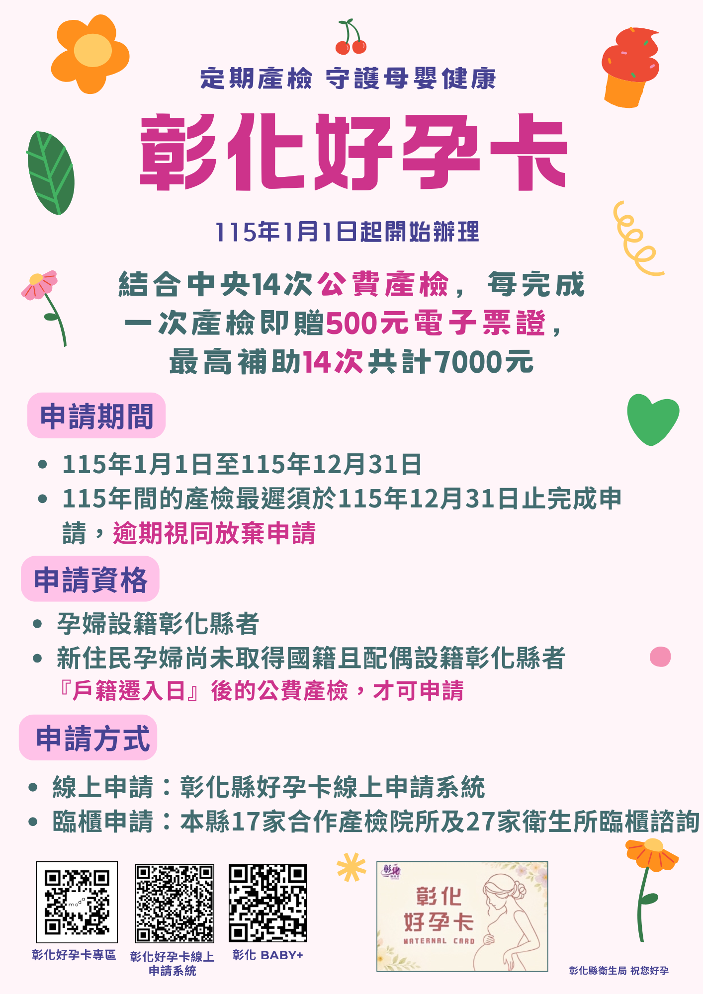 彰化好孕卡 定期產檢 守護母嬰健康宣傳圖片